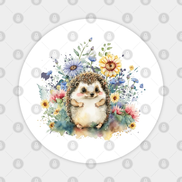 Watercolor Hedgehog in Flowers Magnet by HolidayBug